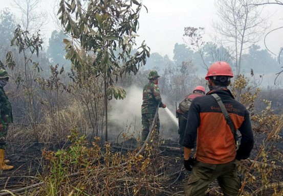 Pastikan Pemadaman Tuntas, TNI Lakukan Pendinginan Bekas Lahan Terbakar