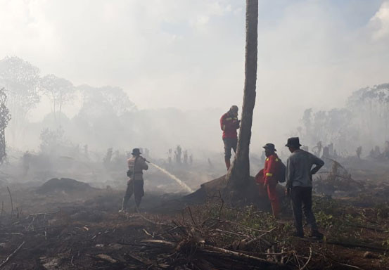 Polsek Kuala Kampar Lakukan Pendinginan Titik Api di Perbatasan Desa Sokoi dan Sungai Mas