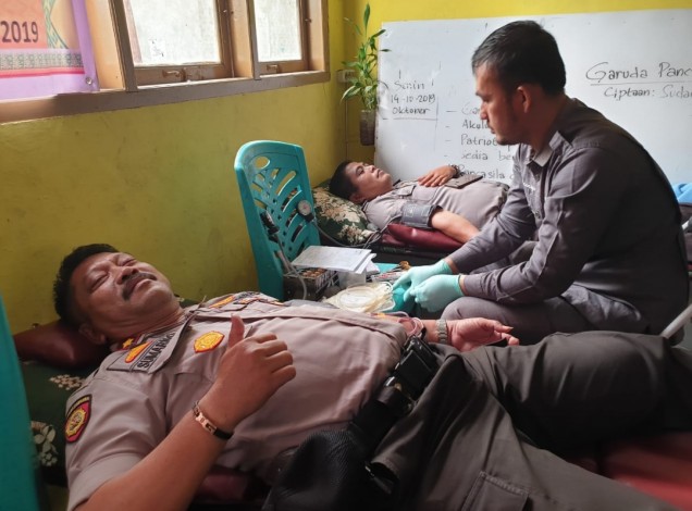 210 Perwakilan Polsek Tapung Ikut Donor Darah Bhakti Sosial Pusdokkes Polri dan Polda Riau