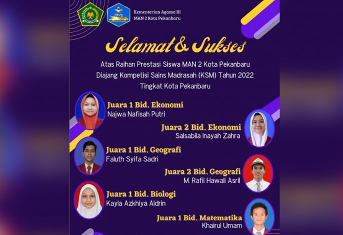 Juara Tingkat Kota, Enam Siswa MAN 2 Pekanbaru Melaju ke KSM Tingkat Riau