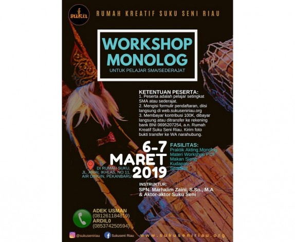 Lewat Workshop Monolog, Suku Seni Gali Potensi Aktor Baru di Riau