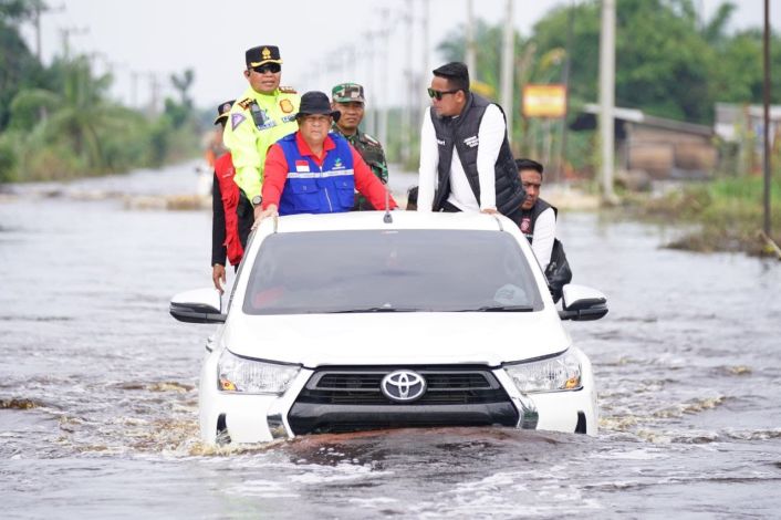 Gubernur Riau Tinjau Banjir Jalan Lintas Timur Pelalawan