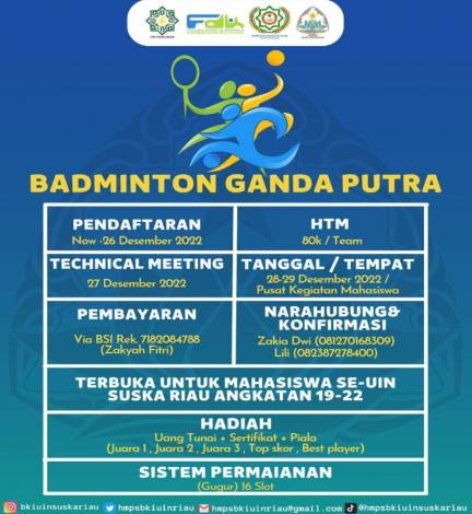 Jurusan Bimbingan Konseling Islam UIN Suska Riau Gelar Open Turnamen Badminton Ganda Putra
