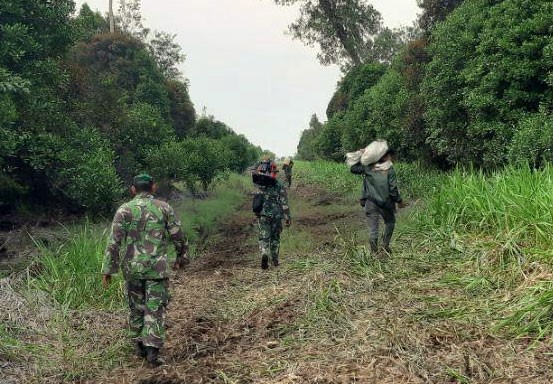 Anggota TNI Berjalan Kaki 3 KM Masuk Hutan Memadamkan Titik Api