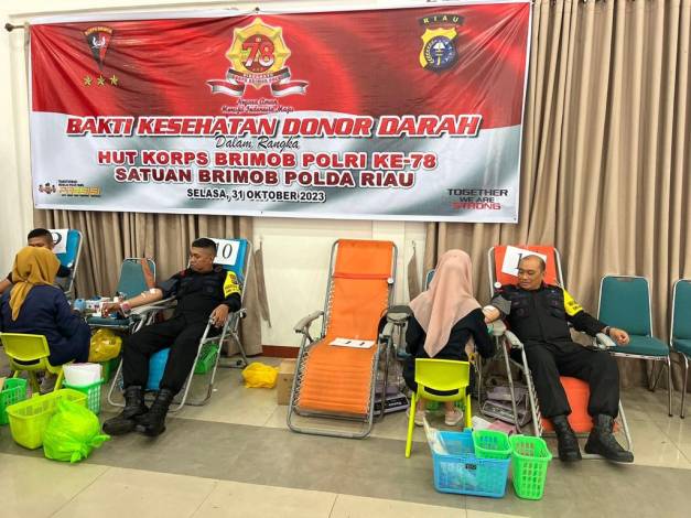 Sambut HUT ke-78 Korbrimob Polri, Satbrimobda Riau Gelar Donor Darah
