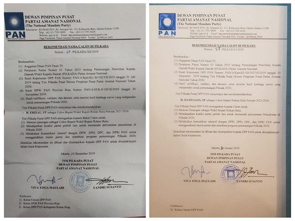 DPW PAN Riau Duga Surat Rekomendasi DPP untuk Hamulian Palsu