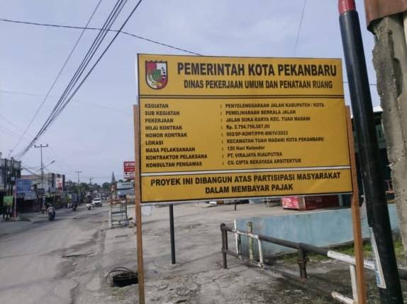 PUPR: Perbaikan Jalan Suka Karya Berasal dari APBD Pekanbaru bukan Bankeu Pemprov