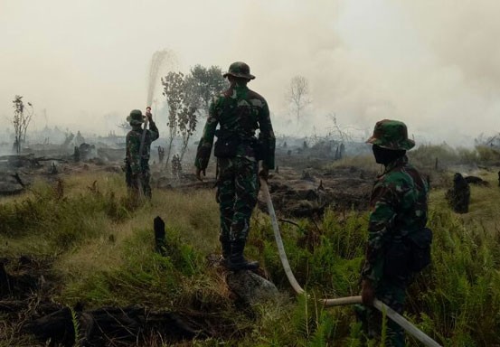 TNI, Polri dan Warga Terus Berjibaku Padamkan Karhutla di Pelalawan