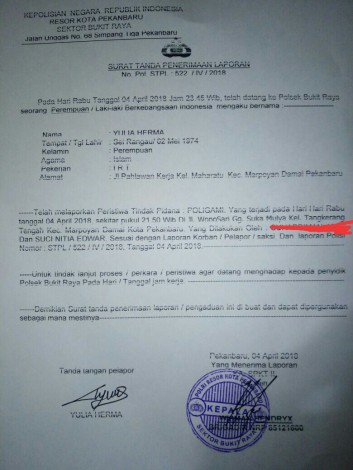 Oknum Anggota DPRD Riau Dipolisikan Istri Karena Dituding Poligami