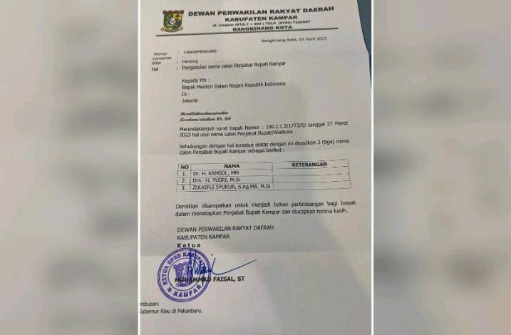 Surat Pengusulan Pj Bupati Kampar Beredar, Ketua DPRD Bungkam, Repol Sebut Hasil Musyawarah Mufakat