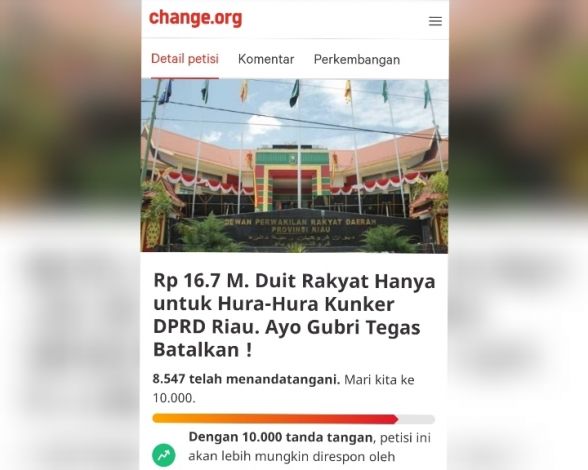 Sudah 8.547 Orang Tandatangani Petisi Fitra Riau Tolak Dewan Habiskan Uang Rakyat ke Luar Negeri
