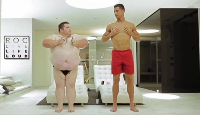 Kocak, Ronaldo Belajar Fitness dari Pria Gendut