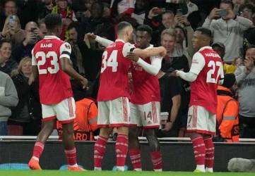 Arsenal merayakan gol Eddie Nketiah di laga Liga Europa 2022/2023 versus Bodo/Glimt, Jumat (7/10/2022) (c) AP Photo