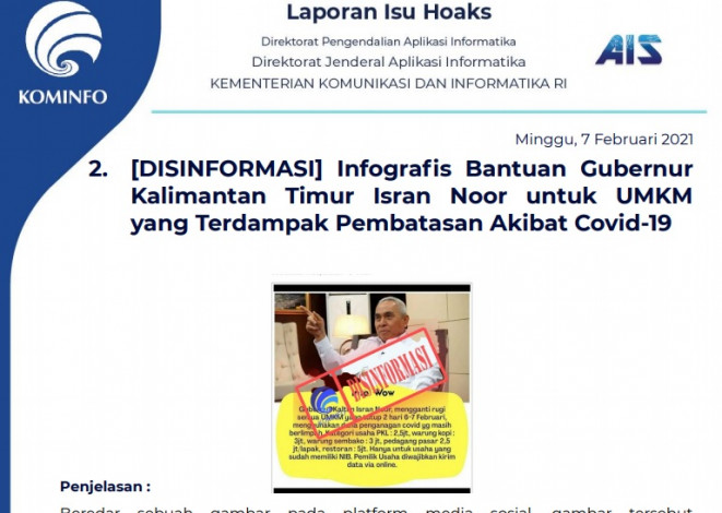 Kominfo Temukan 2 Hoaks Covid-19 dalam Dua Hari Ini, Satu Soal Ganti Rugi UMKM