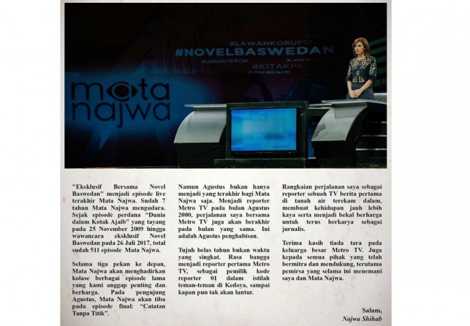 Tayangan Mata Najwa di Metro TV Resmi Setop Produksi