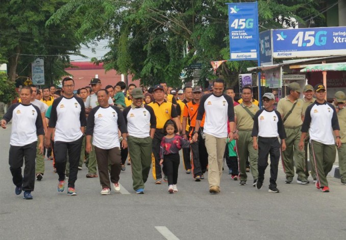 Meriahkan HUT Bhayangkara Ke-72, Kodim 0313/KPR Olahraga Bersama Polres Kampar