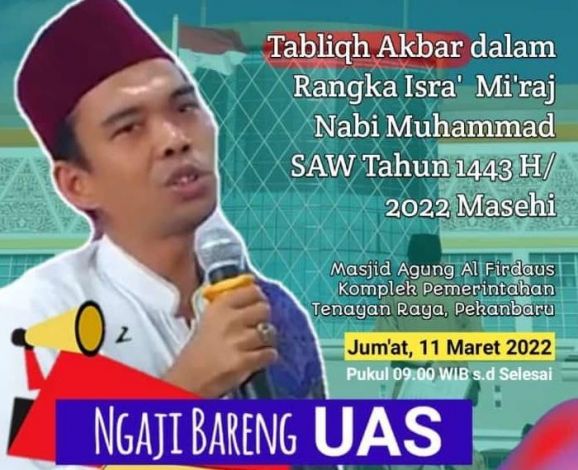 Besok, UAS Hadir di Masjid Agung Al-Firdaus Pekanbaru