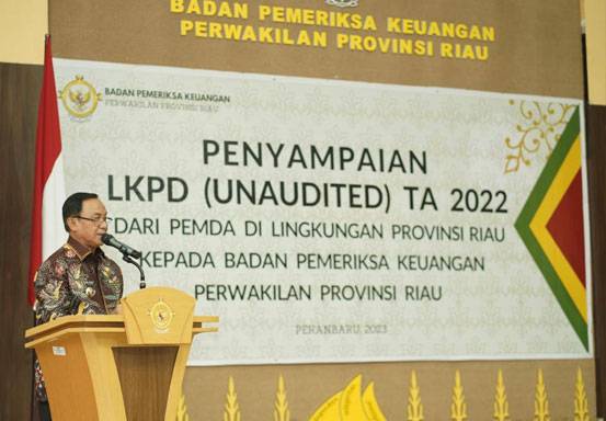 Bupati Inhil Muhammad Wardan Wakili 4 Kabupaten di Riau Sampaikan Sambutan Penyerahan LKPD Unaudited 2022