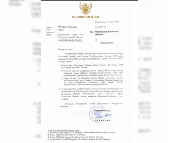 Sudah Diteken Gubernur Syamsuar, Asmar Jabat Plt Bupati Kepulauan Meranti