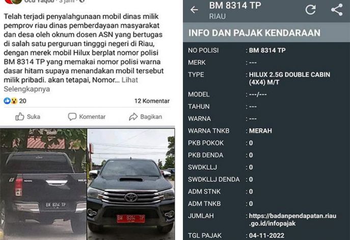 Viral Dosen Unri Kuasai Mobil Dinas Pemprov dan Ganti Plat Nomor, DPRD Riau: Itu Pelanggaran Lalulintas