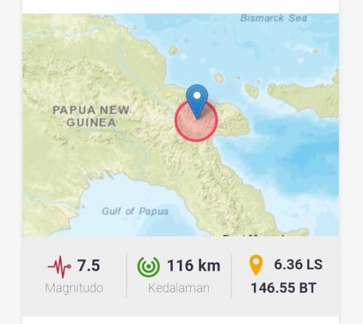 Papua Nugini Diguncang Gempa Magnitudo 7,5, Getarannya hingga Papua