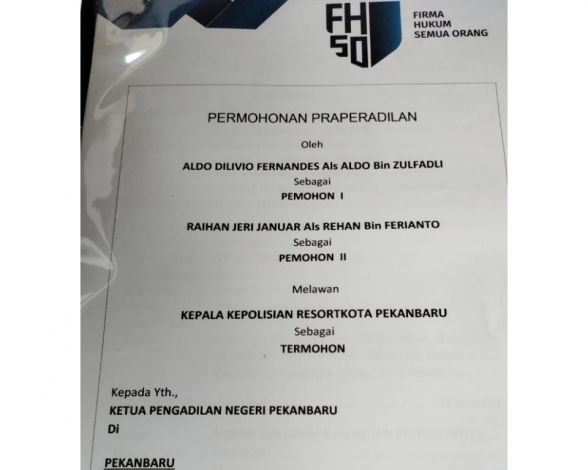 Surat Permohonan Diantar ke Pengadilan Negeri, Warga Jalan Irkab Resmi Prapradilkan Polresta Pekanbaru