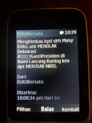 Beredar SMS Menolak Deklarasi Ganti Presiden di Riau