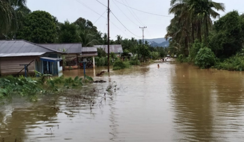 Air Sungai Meluap, 120 Rumah dan 1 Masjid di Desa Rambah Tengah Hulu Terendam Banjir
