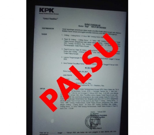 Beredar Surat Pemanggilan Anggota DPRD Riau sebagai Saksi, KPK: Surat Palsu