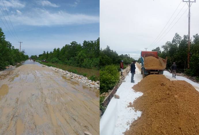 Sering Tergenang Air Pasang, UPT III PUPR-PKPP Riau Perbaiki Ruas Jalan di Desa Mekong Selatpanjang