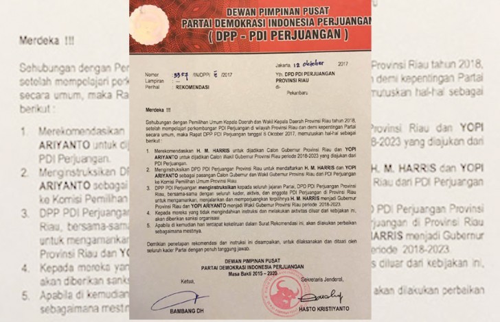Pengurus PDIP Riau Enggan Komentari Surat Rekomendasi DPP untuk Harris-Yopi