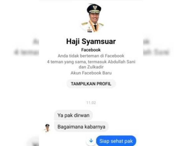 Waspada! Jangan Tertipu Akun Facebook Pakai Foto Gubernur Riau Syamsuar