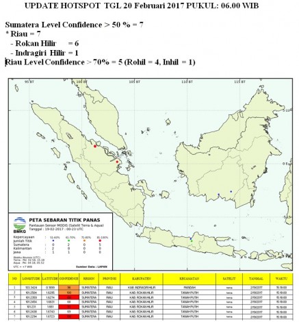 Tujuh Hotspot Terdeteksi Pagi Ini di Riau