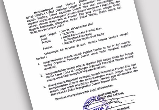 Pemprov Riau Gelar Istigasah Nanti Malam, ASN dan THL Harus Hadir
