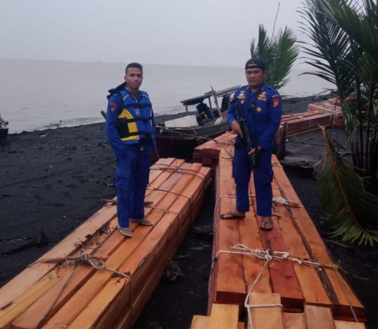 Ditpolairud Polda Riau Tangkap Kapal Berisi Kayu Ilegal di Perairan Meranti
