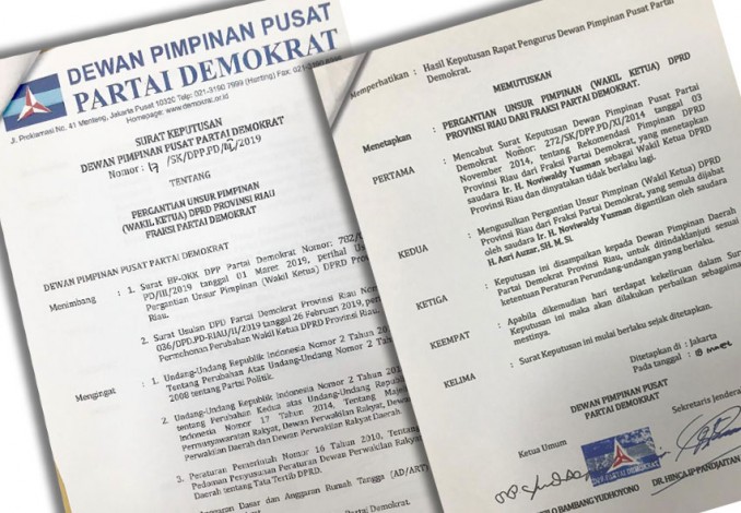 Mengejutkan, Demokrat Copot Noviwaldy Jusman Dari Kursi Wakil Ketua DPRD Riau