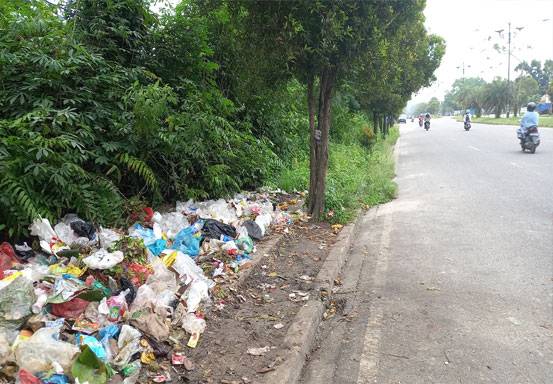 Sampah Menumpuk di Pinggir Jalan Naga Sakti