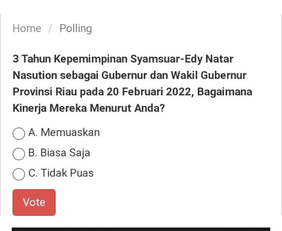 Ikuti Polling CAKAPLAH.com Terhadap 3 Tahun Kepemimpinan Syamsuar-Edy Natar