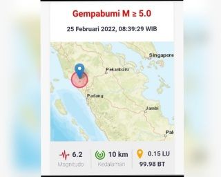 Guncangan Gempa Pasaman Barat Magnitudo 6,2 Terasa hingga Kota Dumai