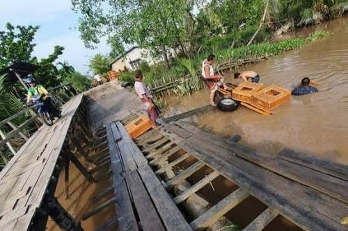 Warga Keluhkan Jembatan di Inhil Kerap Ambruk, Anak Sekolah hingga Kendaraan Sering Jatuh ke Sungai