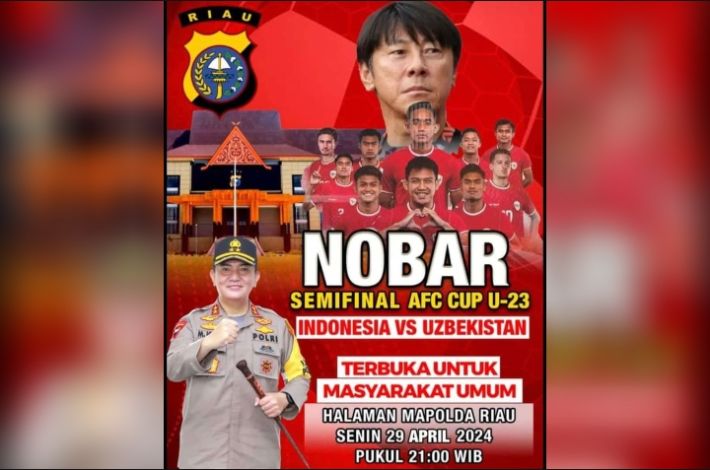 Malam Ini Polda Riau Adakan Nonton Bareng Indonesia vs Uzbekistan Piala AFC U-23
