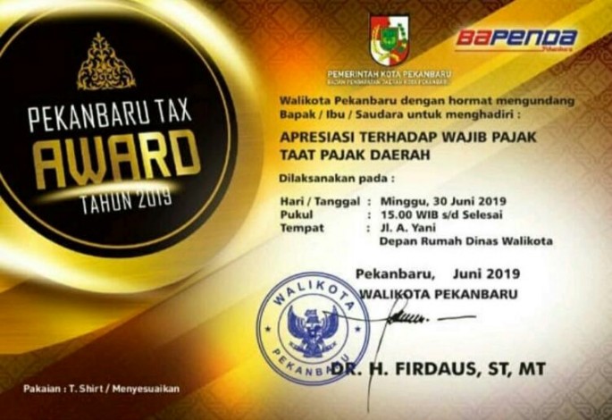 Bapenda Bakal Berikan Pekanbaru Tax Award ke Wajib Pajak