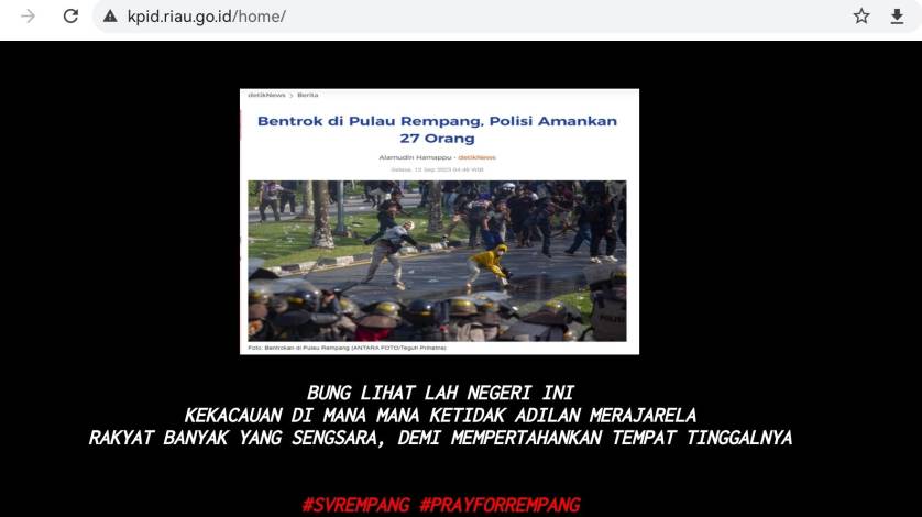 Website KPID Riau Diretas, Pelaku Pasang Foto Soal Rempang