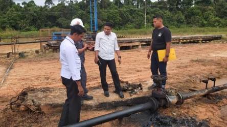 Polisi selidiki dan cek TKP ledakan pipa sumur minyak milik BUMD PT Bumi Siak Pusako (BSP)